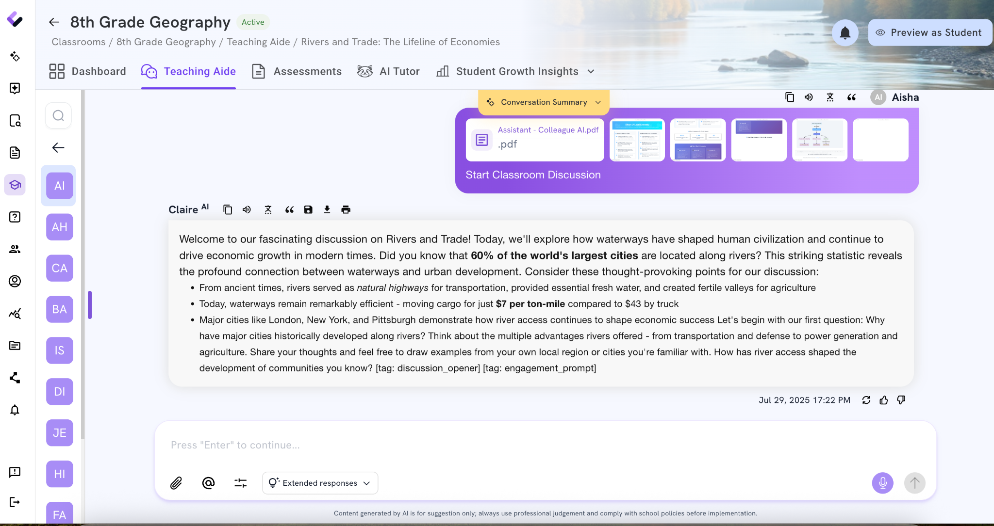 Teaching Aide Interface